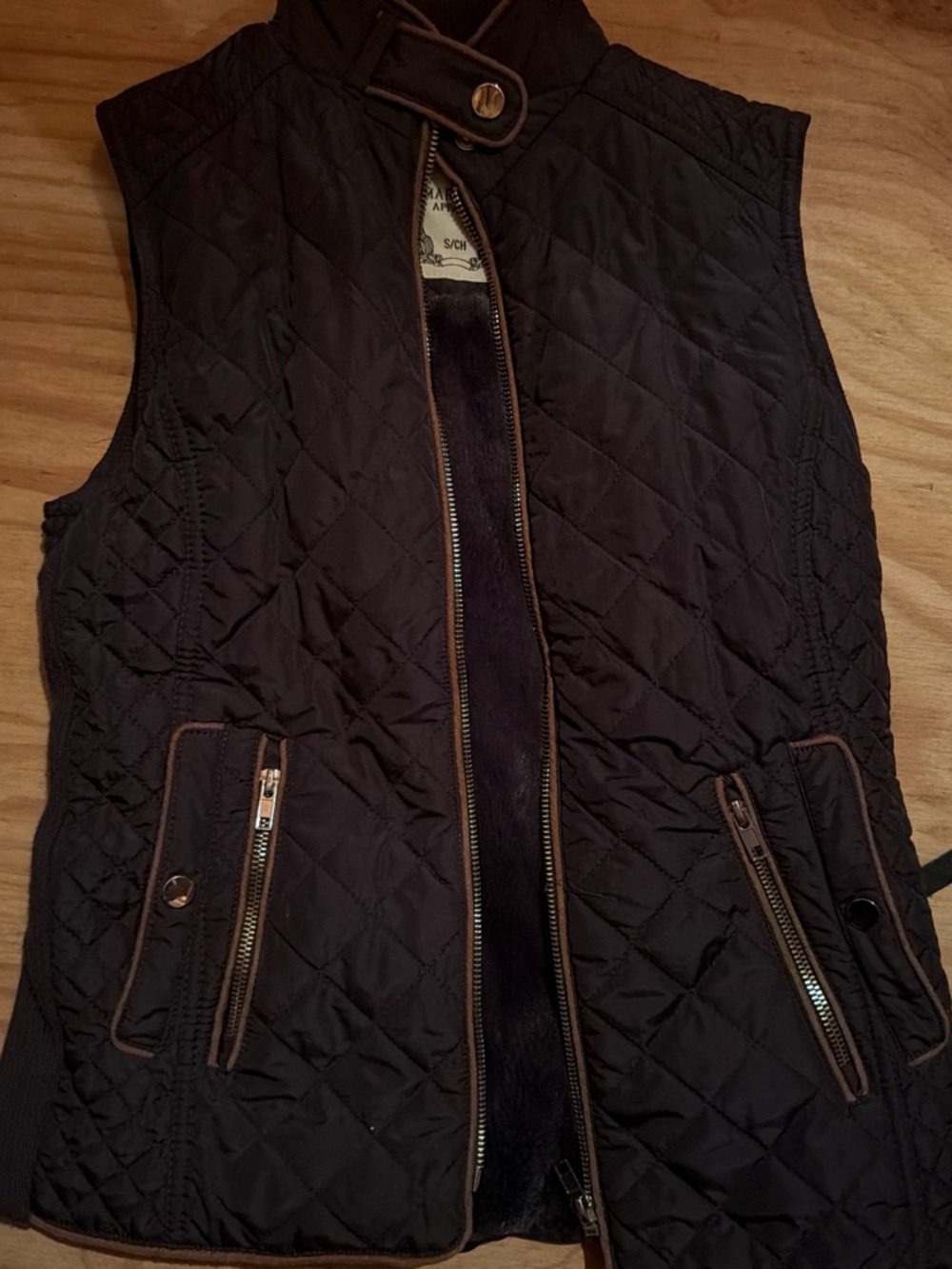 Quilted Black Women's Vest with Zip and Snap Collar